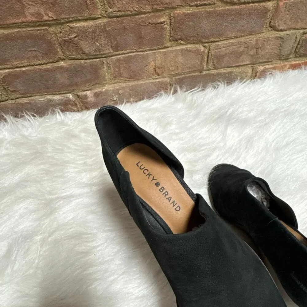 Lucky Brand Women’s Black Jaxy Open Toe Wedge Sandal Size 7.5